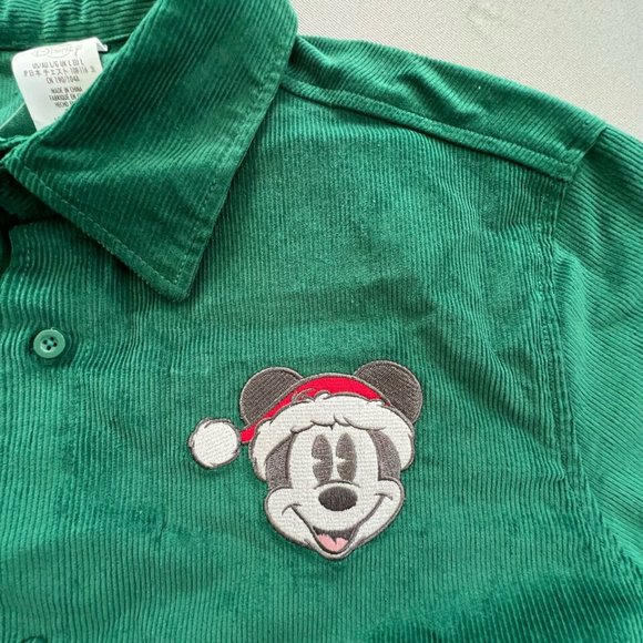 Disney Mickey Corduroy Button Shirt Size LARGE Men Long Sleeve Green Cotton NEW - Picture 2 of 11